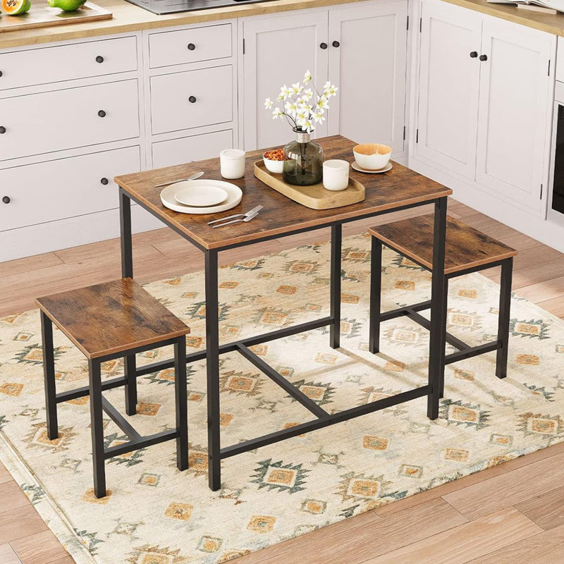 3 Piece Industrial Dining Table Set Kitchen Table Kitchen Space Saving Small Dining Room Small Space Breakfast Corner Living Room